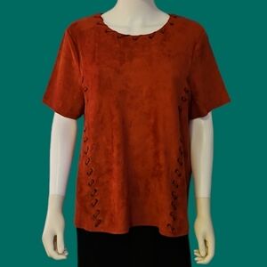 MOON RIVER Burnt Orange Faux Suede Lace-up Western Cowgirl Rodeo Shirt